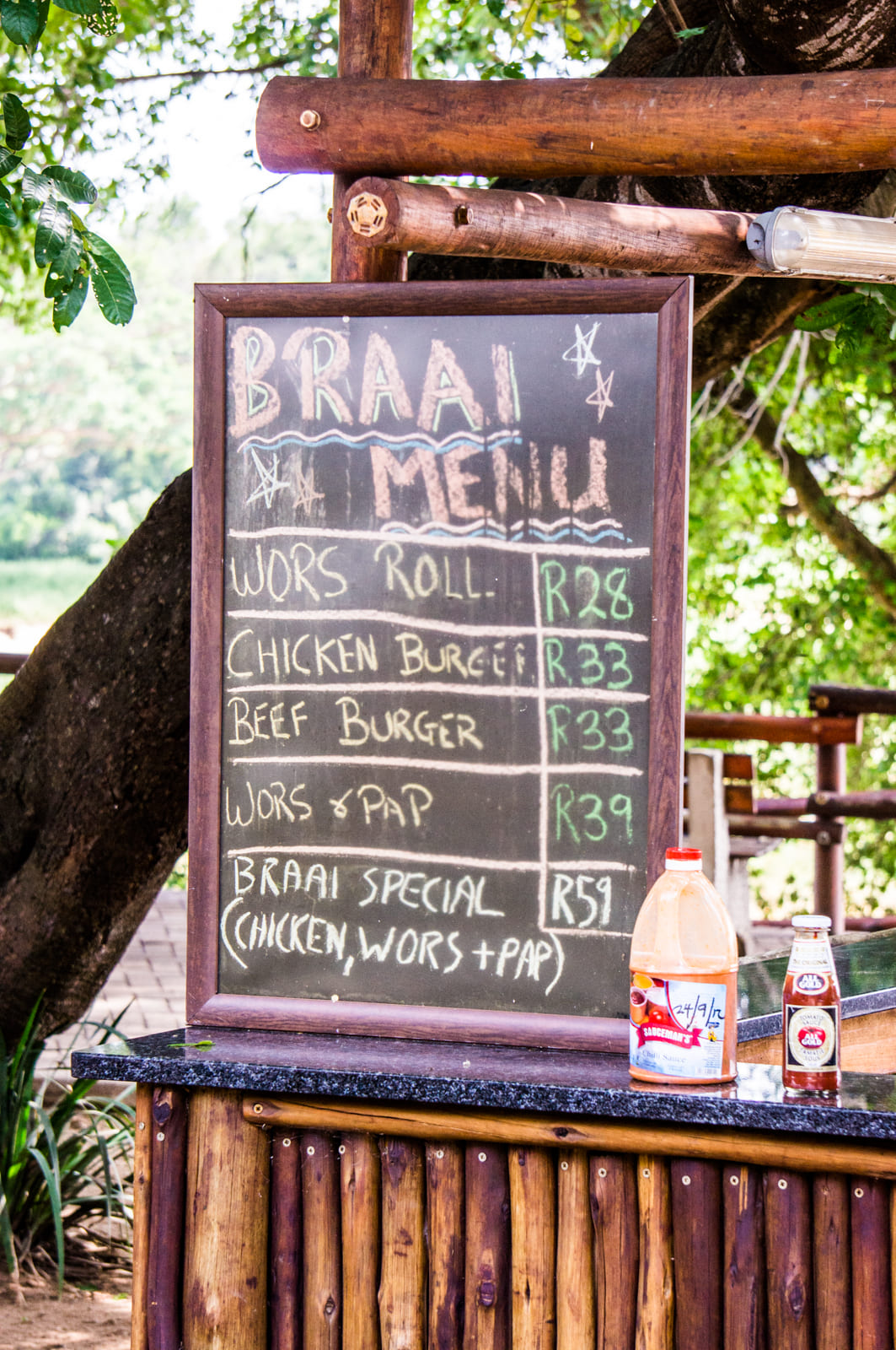 Braai (BBQ) menu in het Kruger Park
